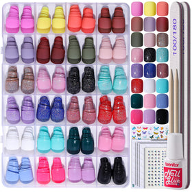 Teenitor Short Press On Nails Set front view with assorted colours