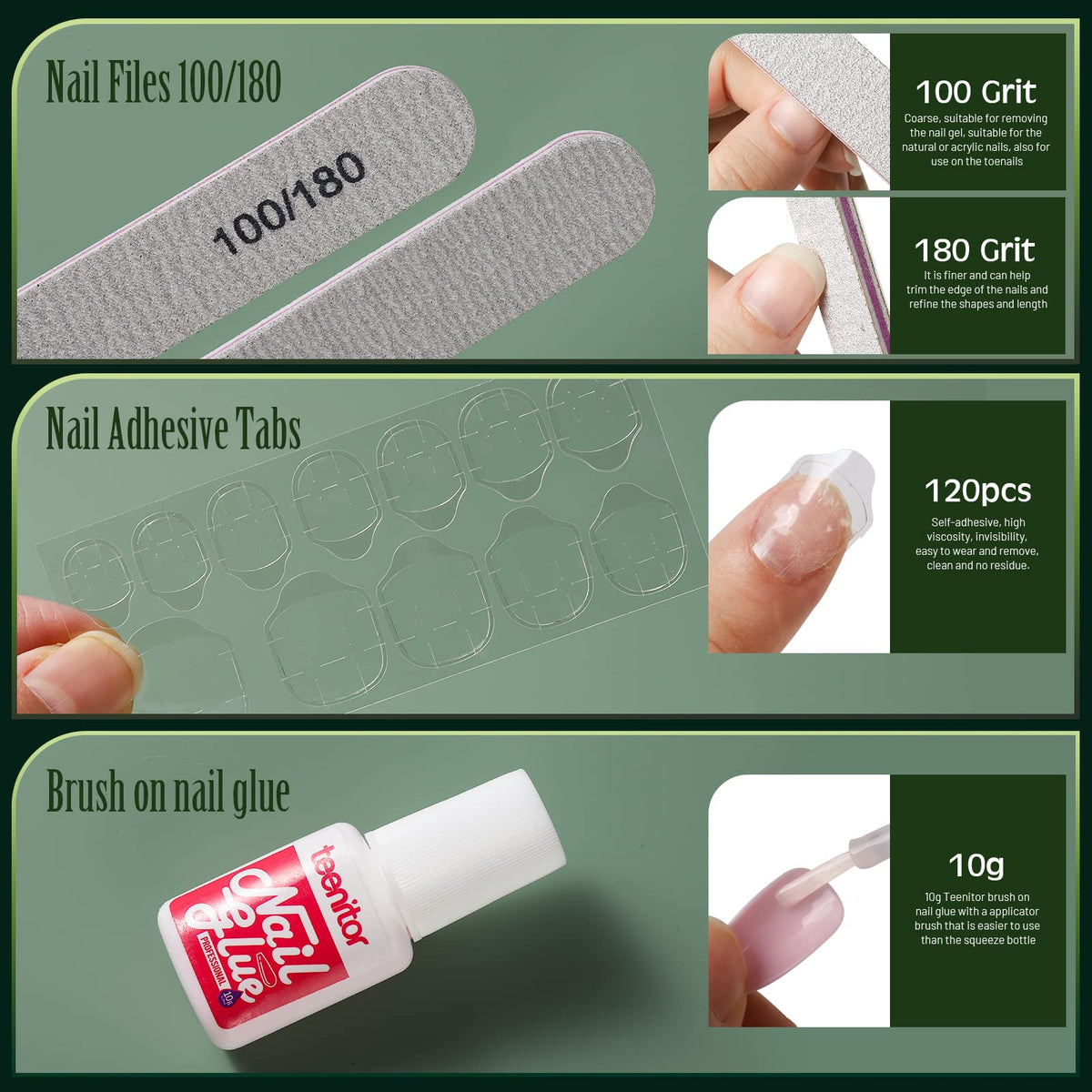 Teenitor Short Square Press on Nails with nail glue and adhesive stickers