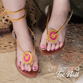 Teenitor toenail tips arranged with tools and packaging