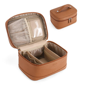 Telena Large Makeup Bag front view in black faux leather