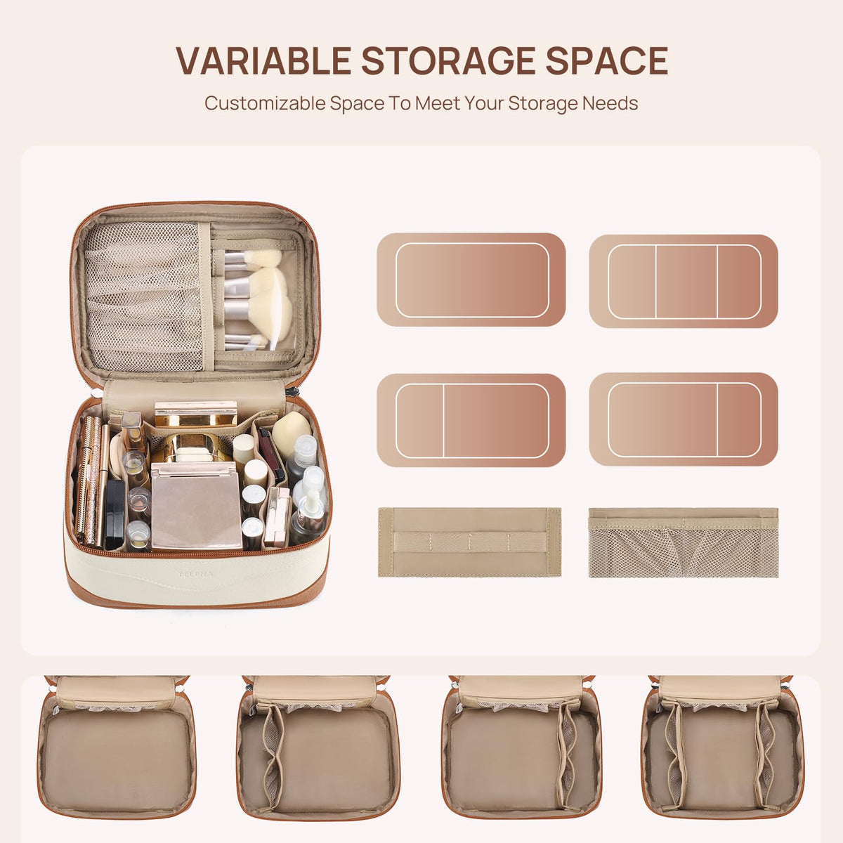 Telena Large Makeup Bag in pink colour on a vanity