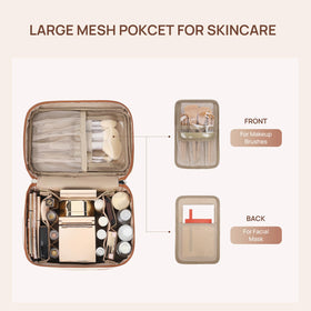 Telena Large Makeup Bag interior compartments with cosmetics