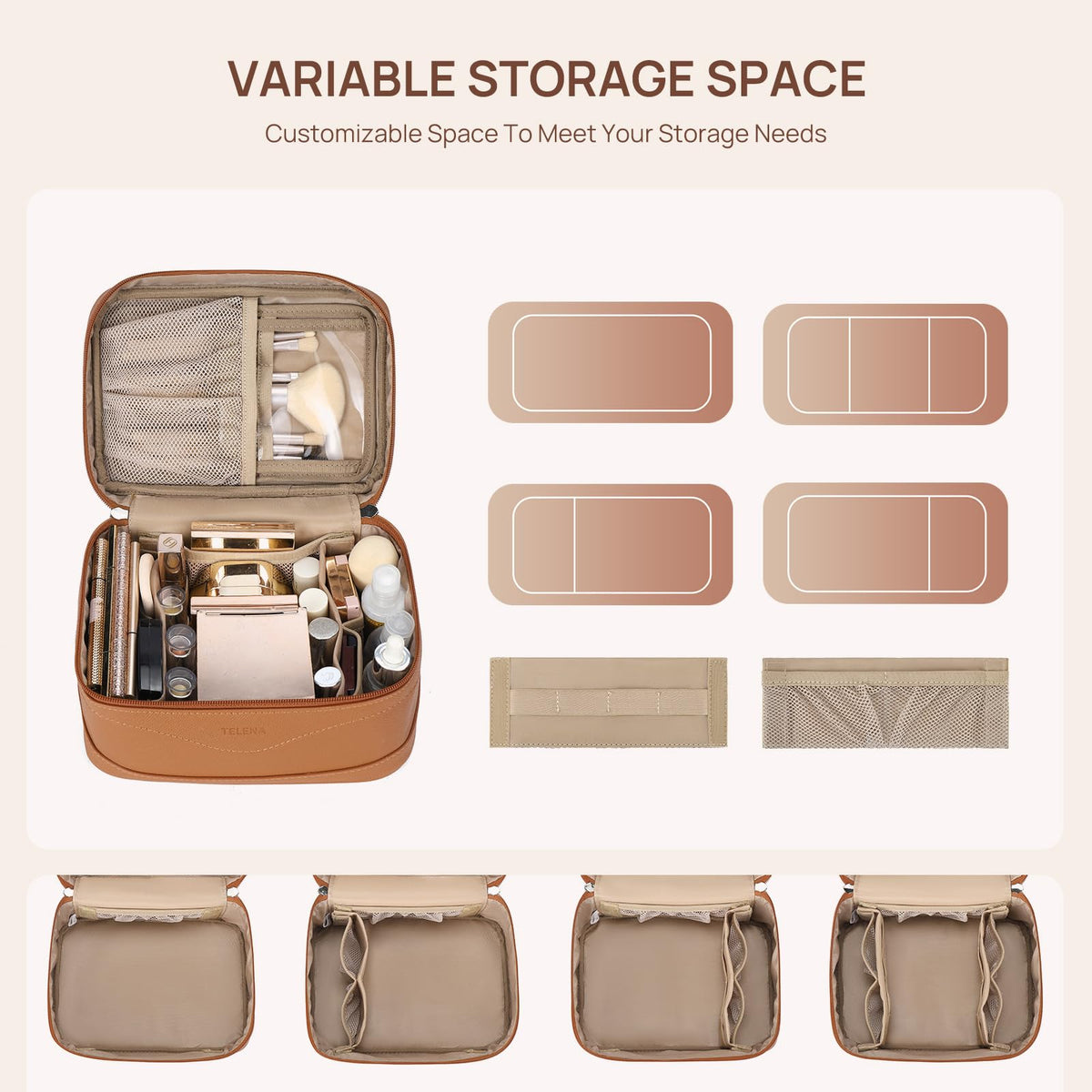 Telena Large Makeup Bag side view with top handle