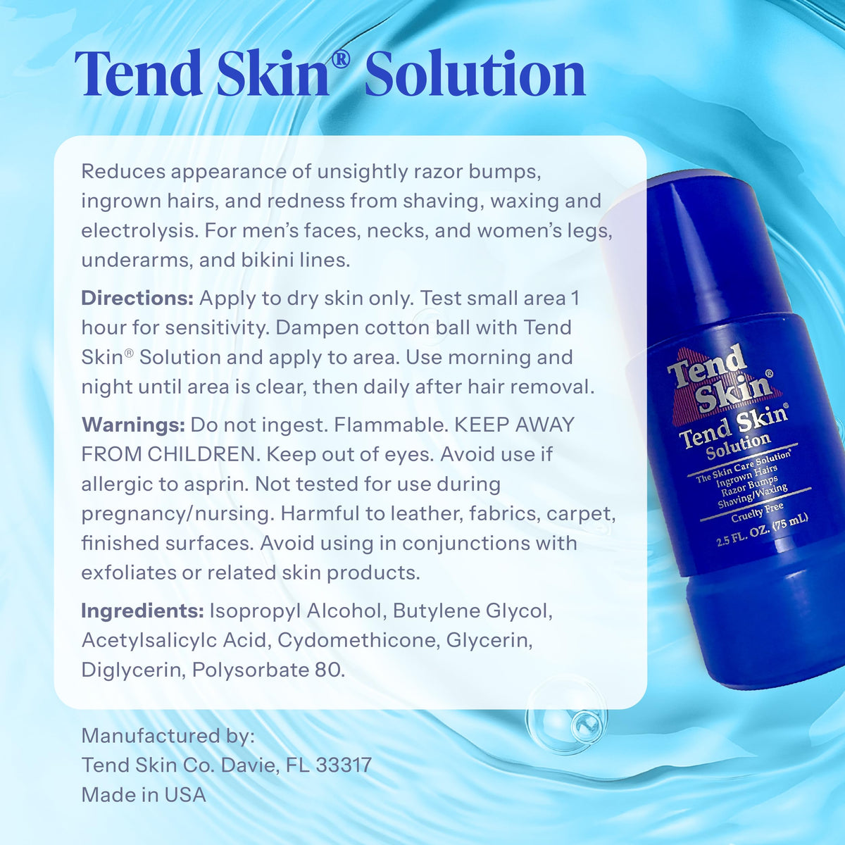 Tend Skin Roll-On Solution 2.5 oz bottle on a countertop