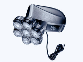TEPOTZ Waterproof Head Shaver showing charging port and 7D head