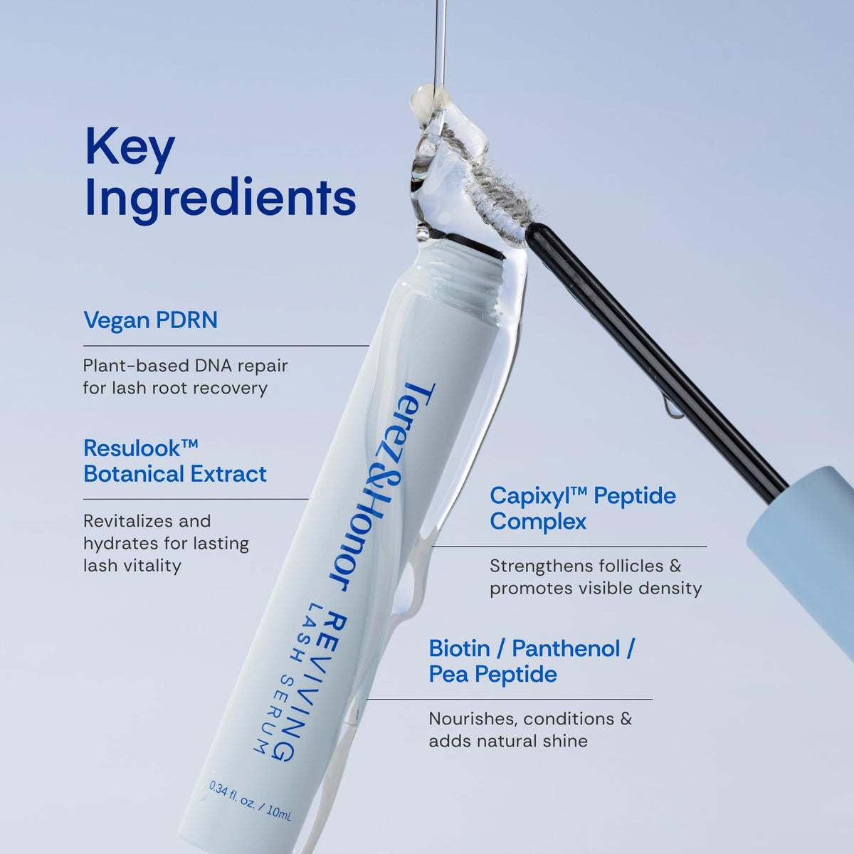 TEREZ & HONOR lash serum packaging with ingredients list