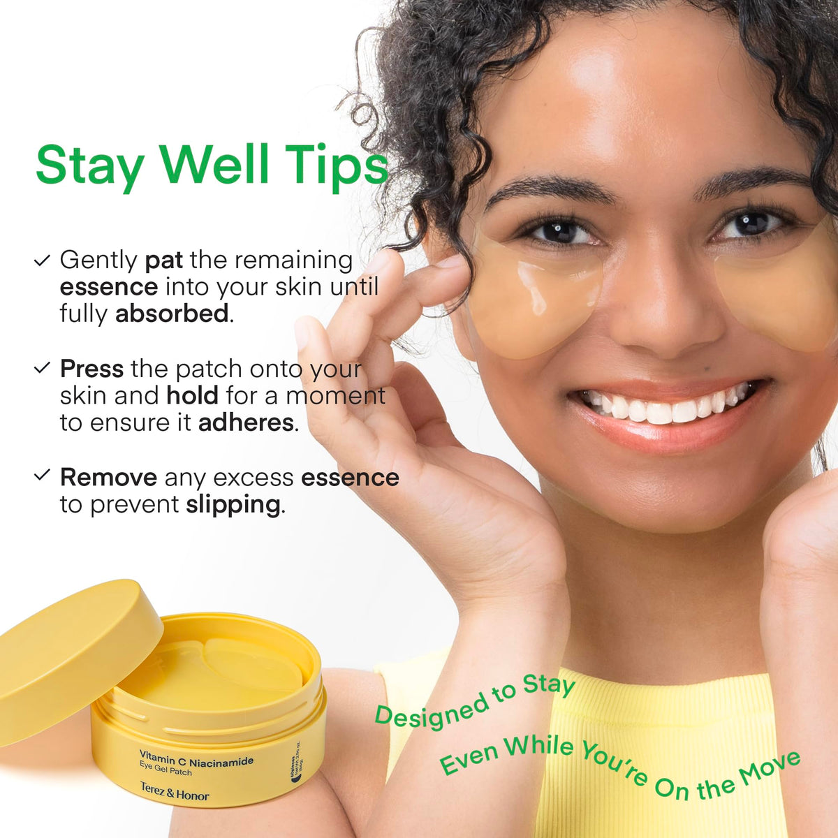 TEREZ & HONOR Vitamin C Niacinamide Eye Patches on a vanity