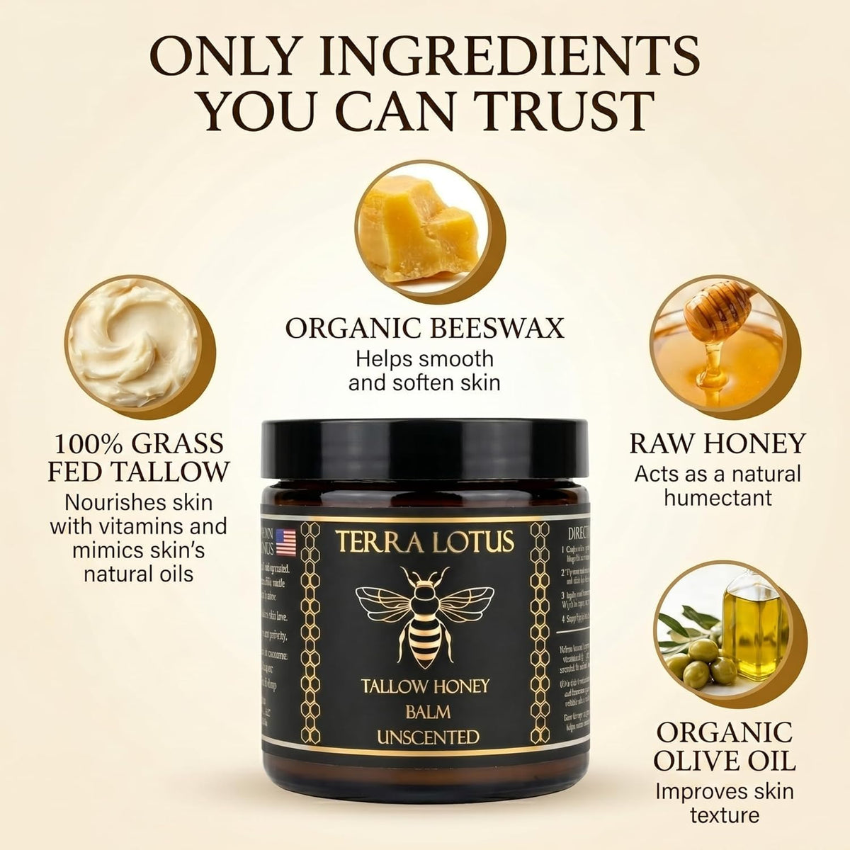 Terra Lotus Organic Beef Tallow Balm 4 Oz side view