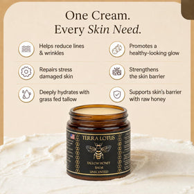 Terra Lotus Organic Beef Tallow Balm 4 Oz with ingredients display