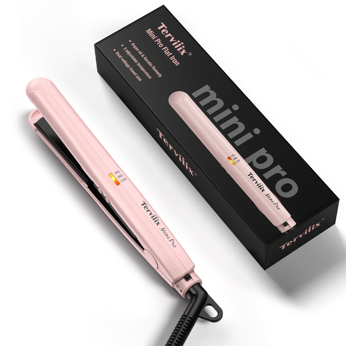 Terviiix Mini Flat Iron Hair Straightener front view in pink