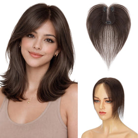 TESS Human Hair Topper front view in Dark Brown