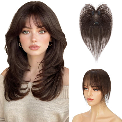 TESS Human Hair Topper front view in dark brown