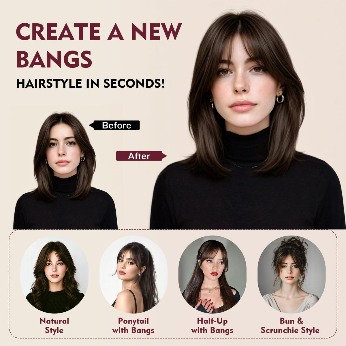 TESS Human Hair Topper side view with Air Bangs