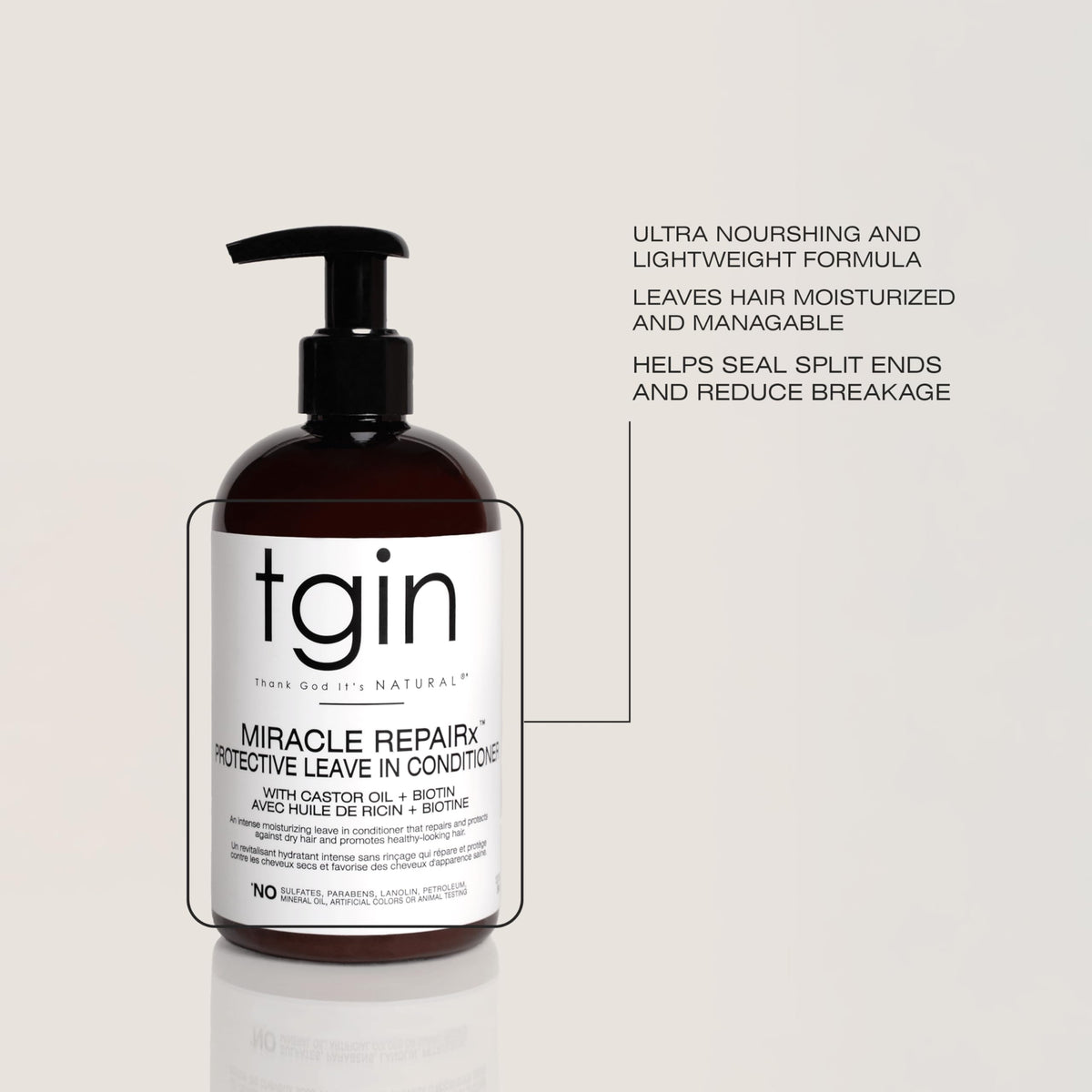 tgin Leave In Conditioner with ingredients displayed