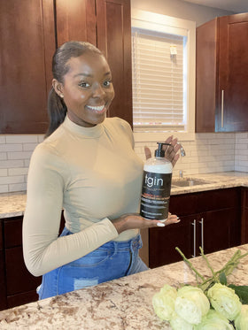 Thank God It's Natural Quench 3-in-1 Co-wash Conditioner lifestyle scene with curls