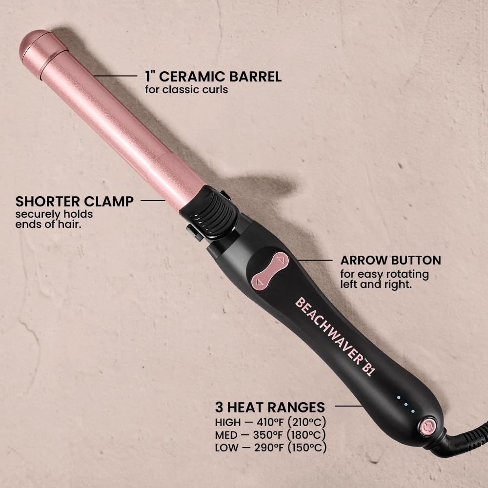 The Beachwaver Co. B1 curling iron with ceramic barrel and buttons