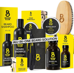 The Beard Club Beard Care Kit with straight edge razor and leather case