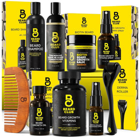 The Beard Club Beard Growth Kit front view with all items