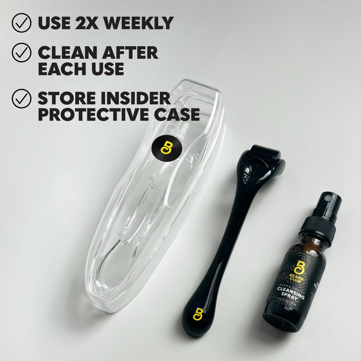 The Beard Club Derma Roller and case together