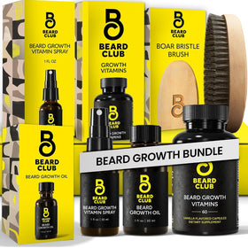 The Beard Club Premium Beard Growth Kit front view with all products