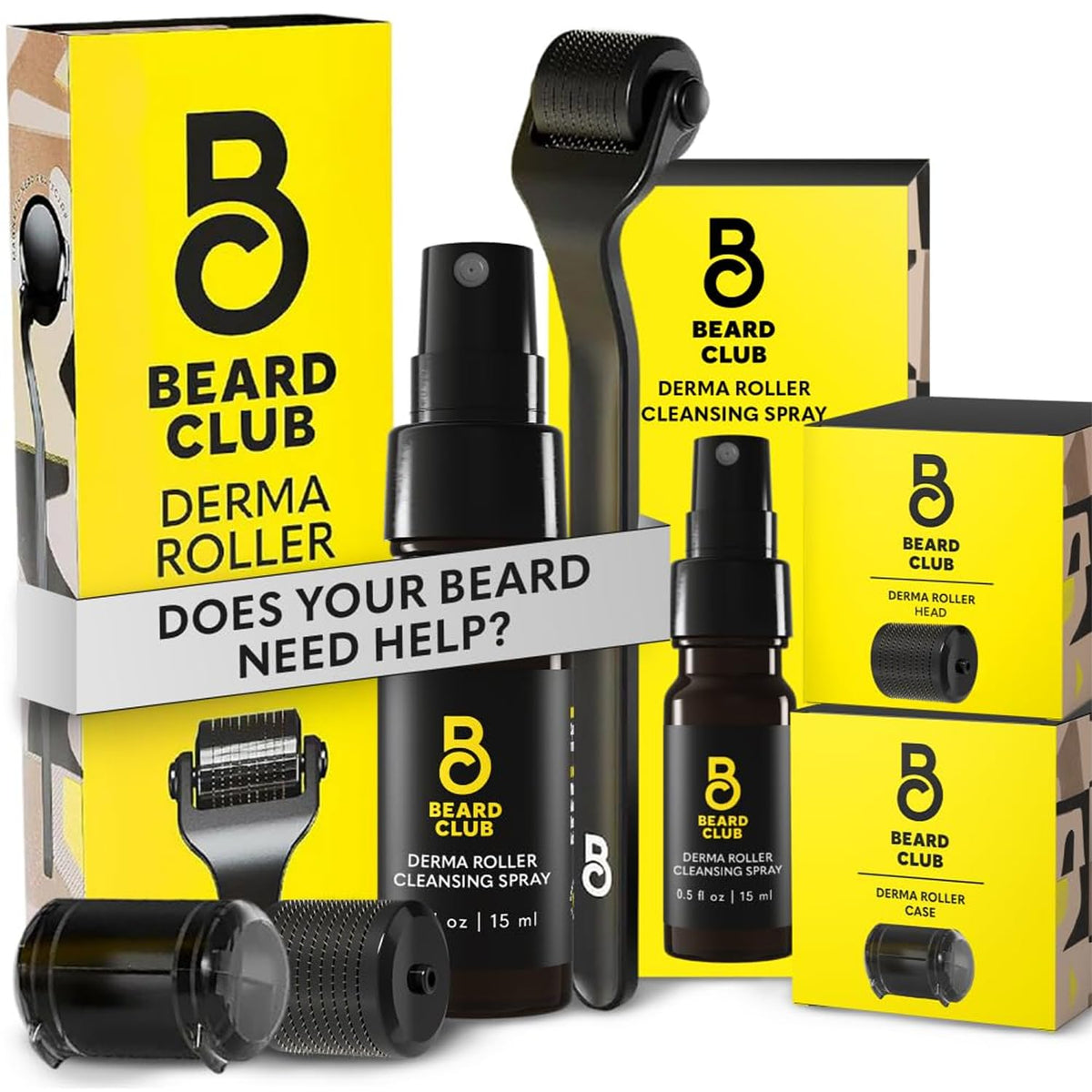 The Beard Club Premium Derma Roller front view with 540 titanium needles