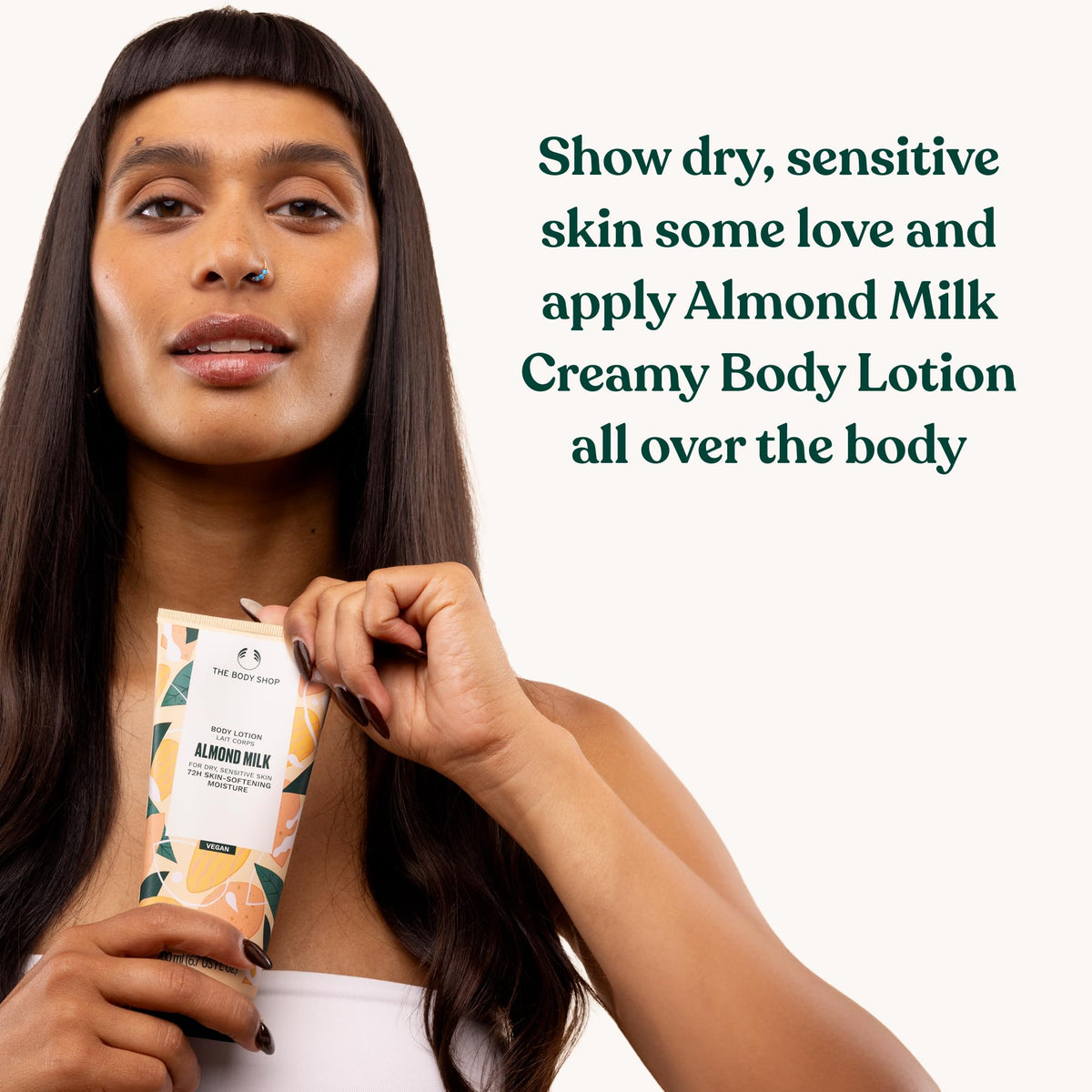 The Body Shop Almond Milk and Honey Body Lotion application on skin
