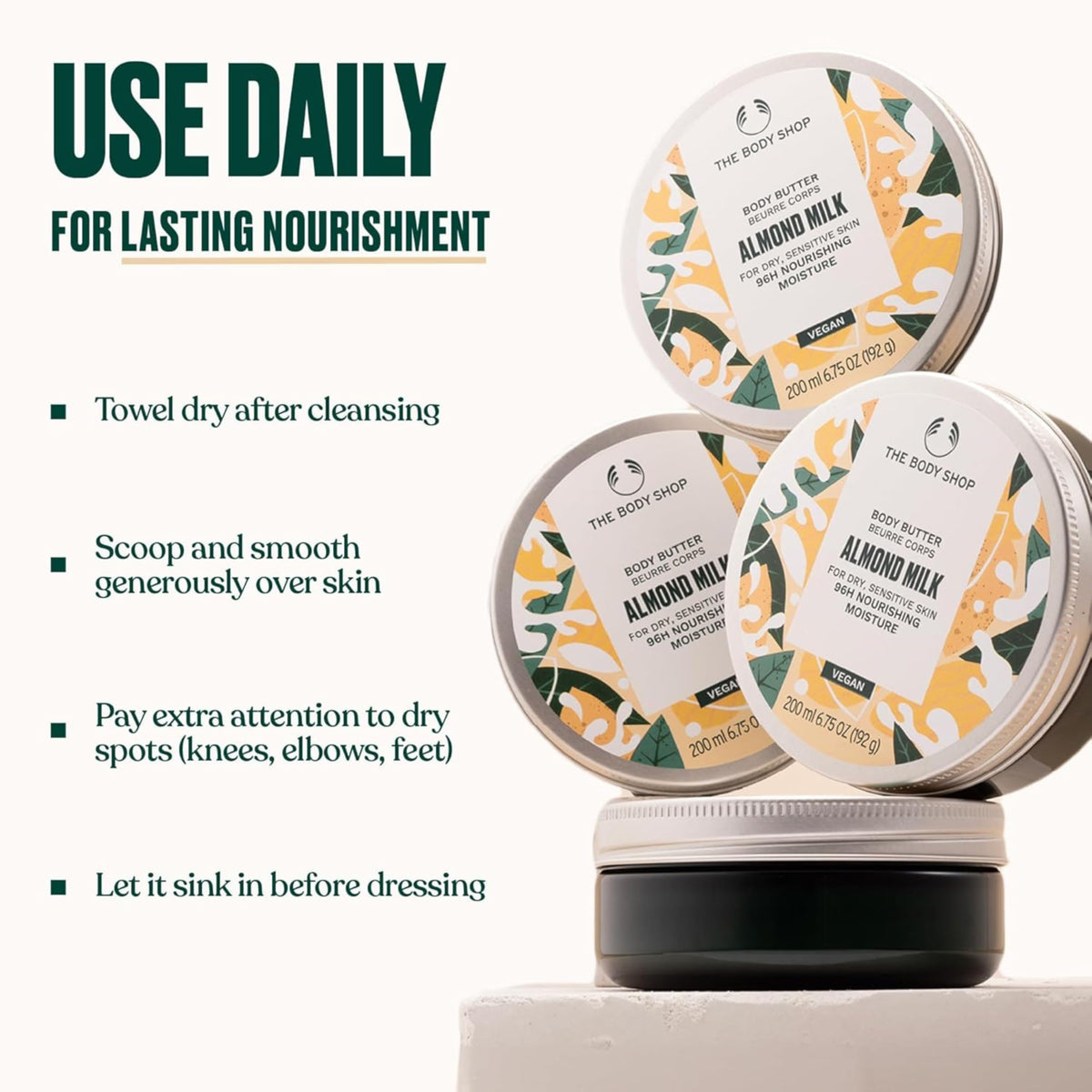 The Body Shop Almond Milk Body Butter 200ml lifestyle scene