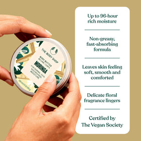 The Body Shop Moringa Body Butter 240g in a lifestyle setting