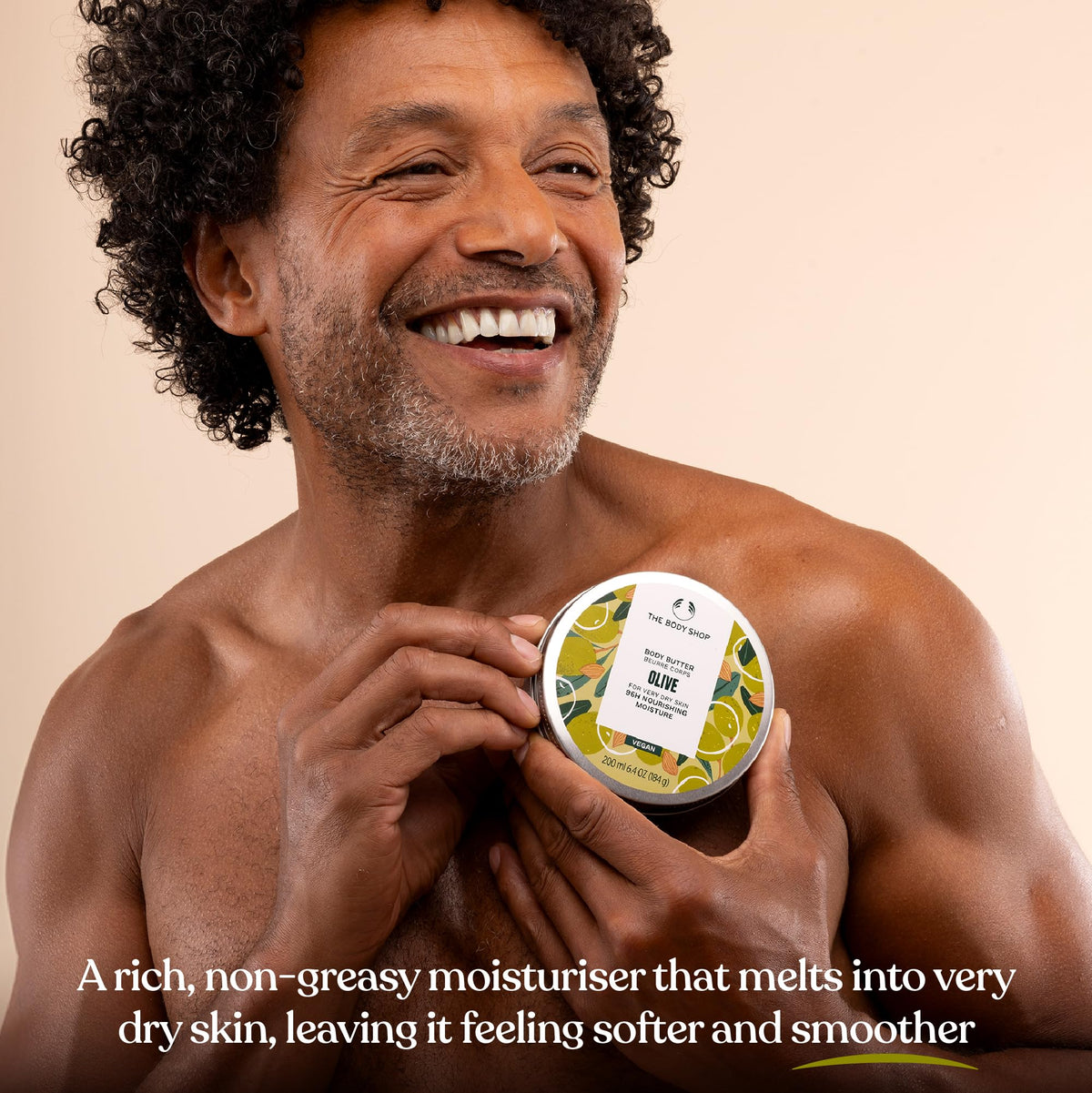 The Body Shop Olive Body Butter 240g with a green plant background
