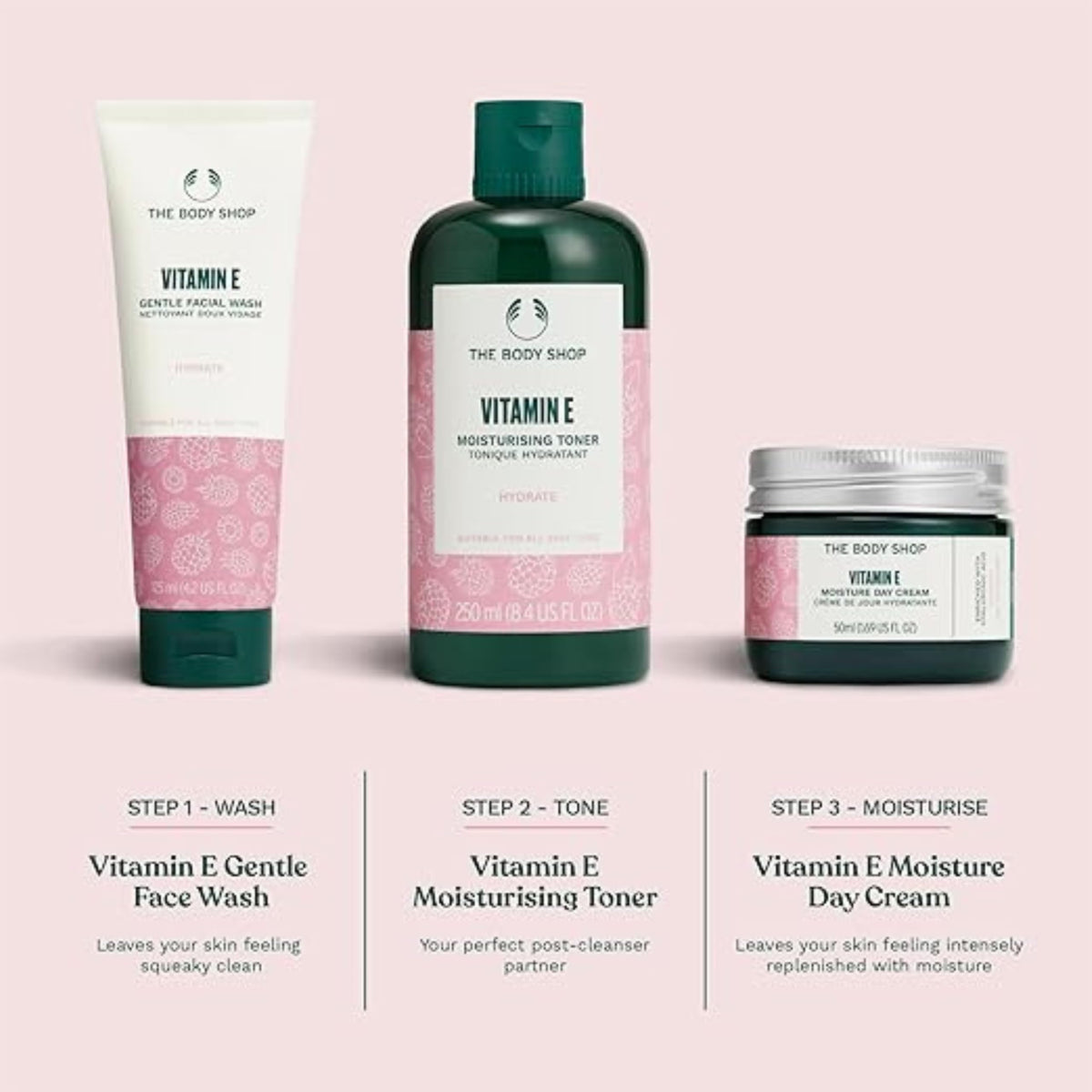 The Body Shop Vitamin E Moisture Cream with raspberry extract