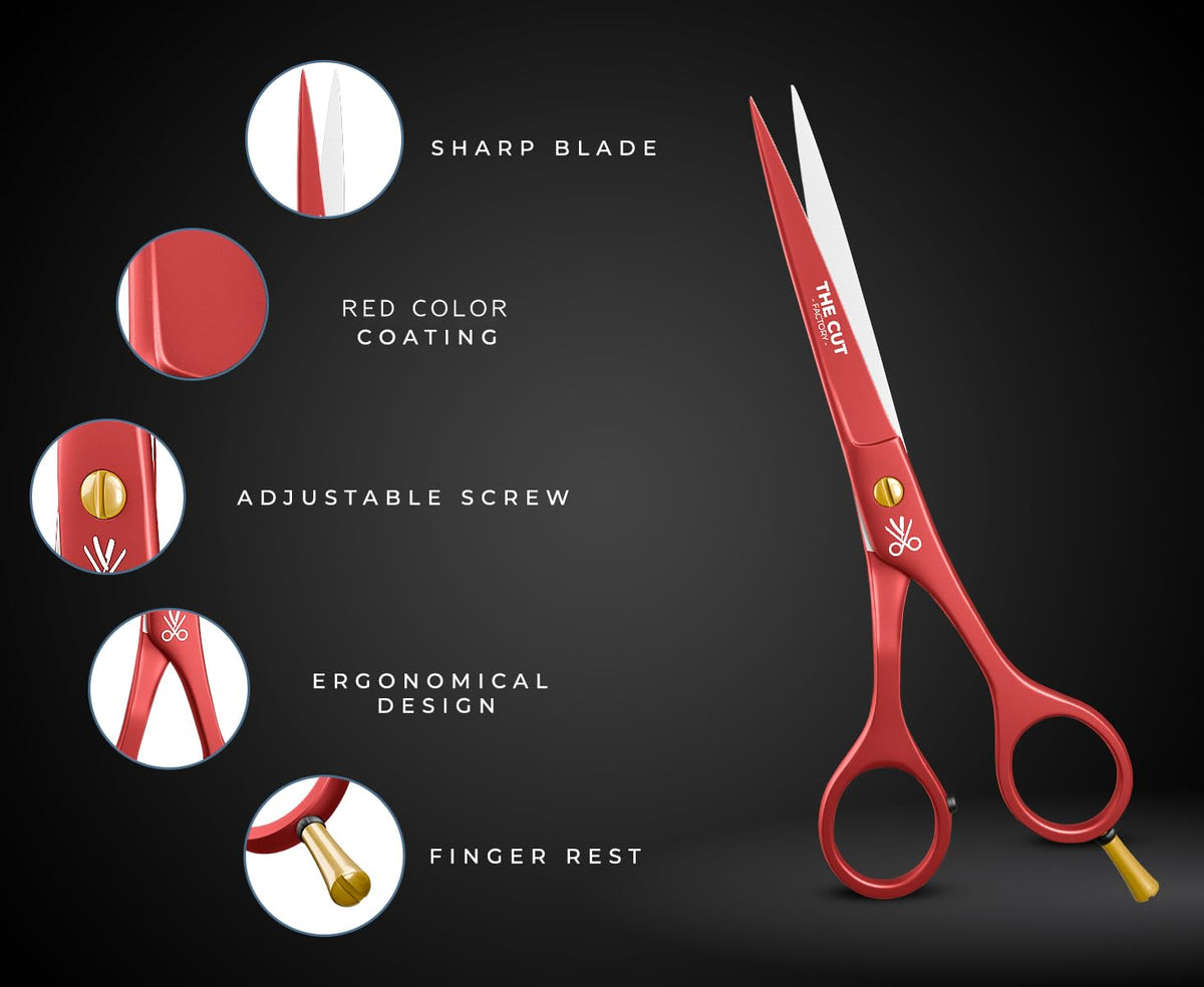 THE CUT - FACTORY - 6.5” Professional Hair Scissors, Red handle detail