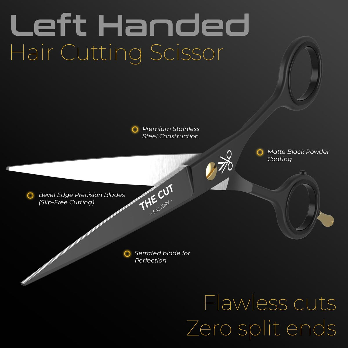 THE CUT - FACTORY Left Handed Barber Scissors 6 Inch with leather pouch