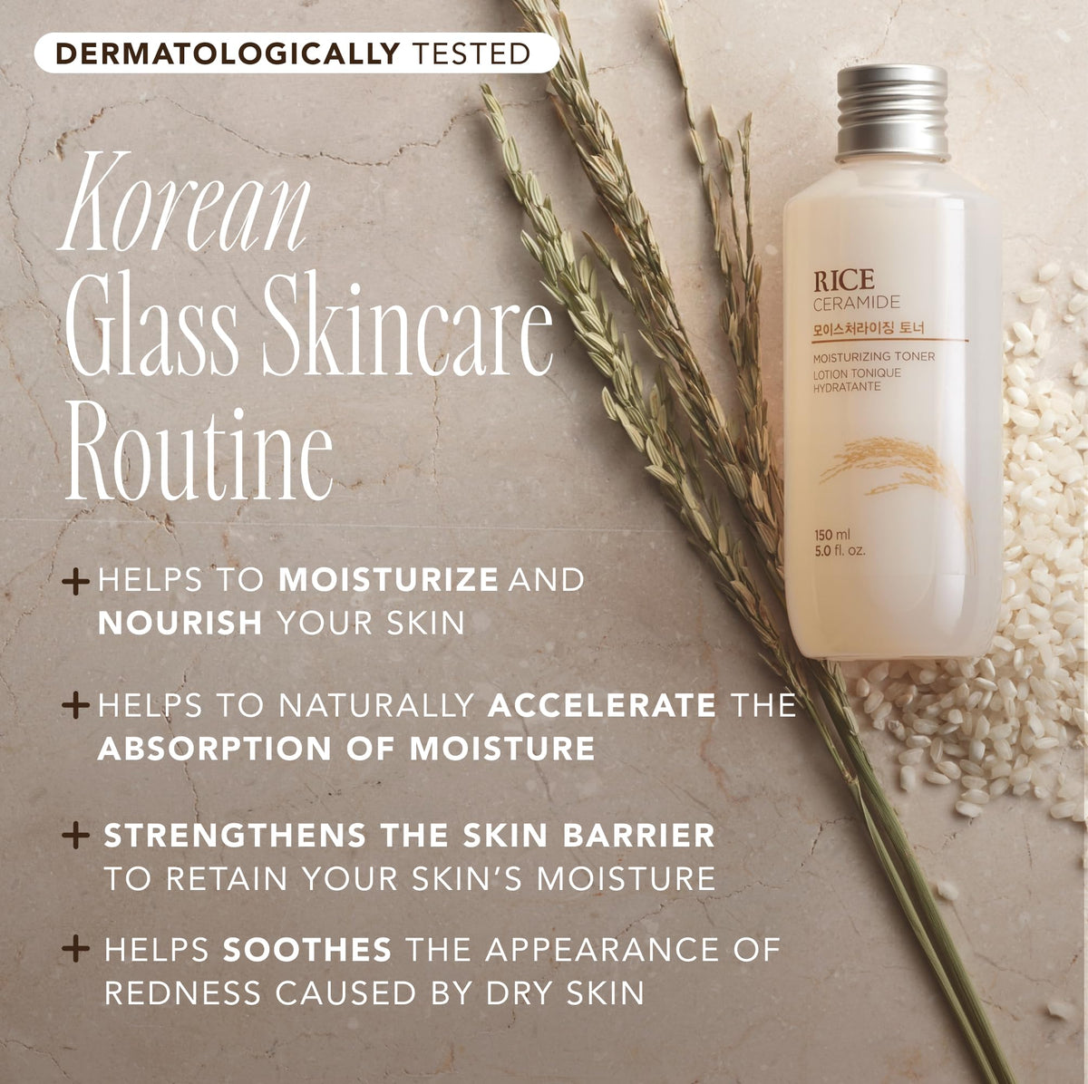 The Face Shop Rice Ceramide Moisturizing Toner back view with ingredient list