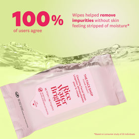 The Face Shop Rice Water Bright Cleansing Wipes in a travel bag