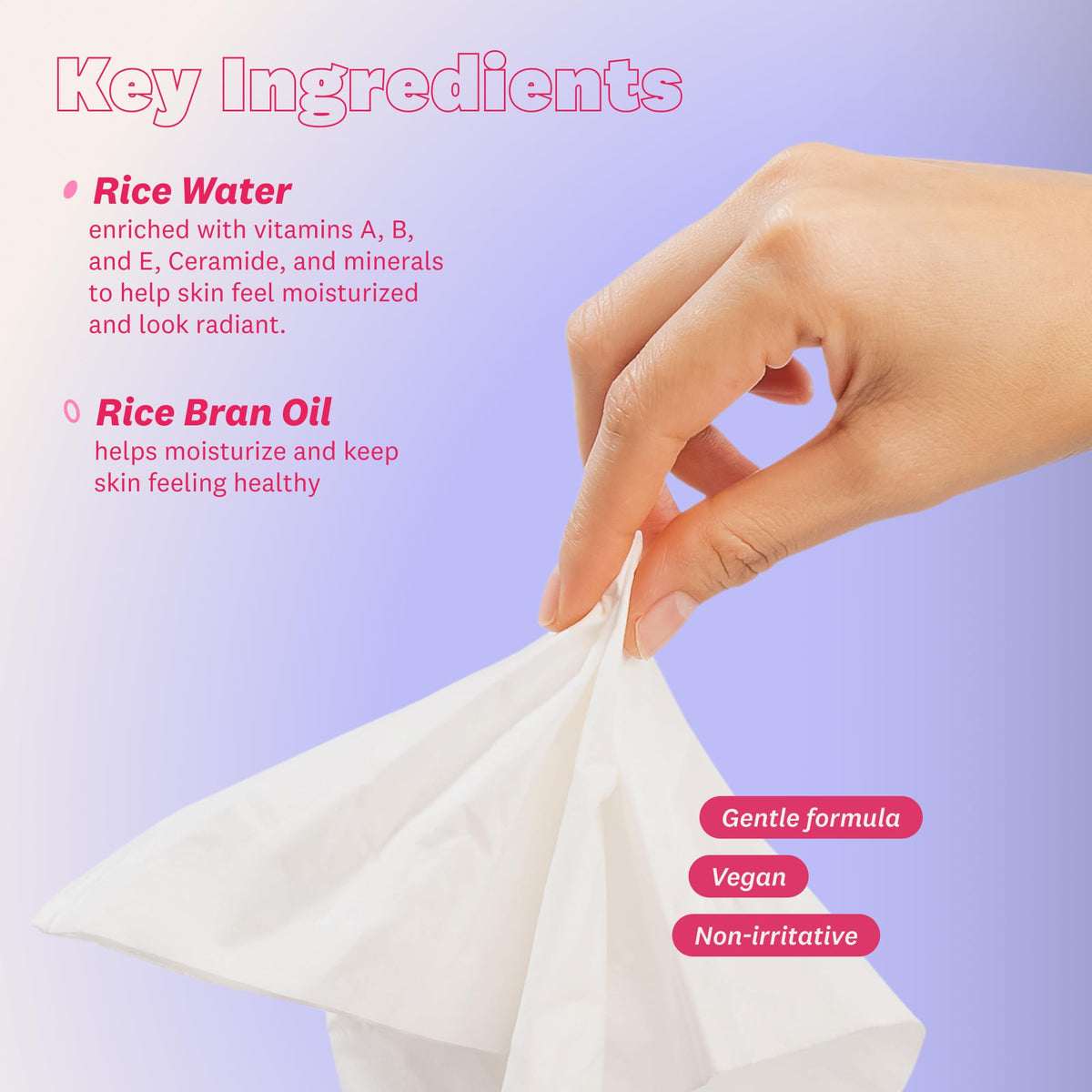 The Face Shop Rice Water Bright Cleansing Wipes in use on skin