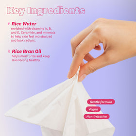 The Face Shop Rice Water Bright Cleansing Wipes in use on skin