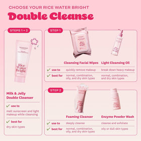 The Face Shop Rice Water Bright Double Cleanser with skincare routine items