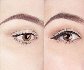 The Flick Stick Eyeliner Stamp on a makeup vanity with other tools