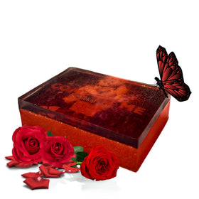 The Goddess of Flame Soap displayed with crystals
