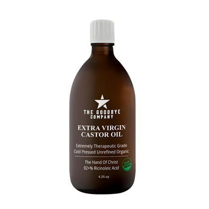 The Goodbye Company Organic Castor Oil 4.25oz dark glass bottle front view