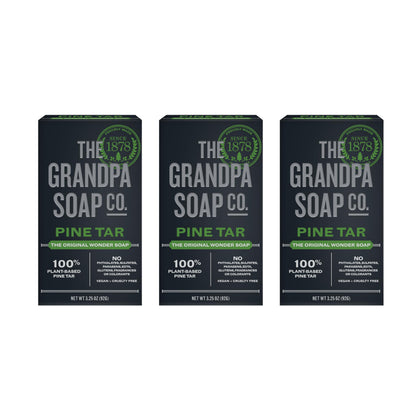 The Grandpa Soap Company Pine Tar Bar Soap front view with packaging