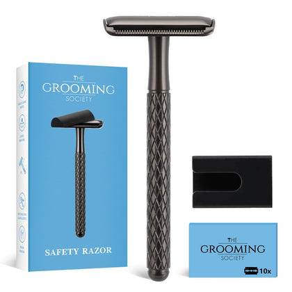 THE GROOMING SOCIETY Single Blade Safety Razor matte black front view