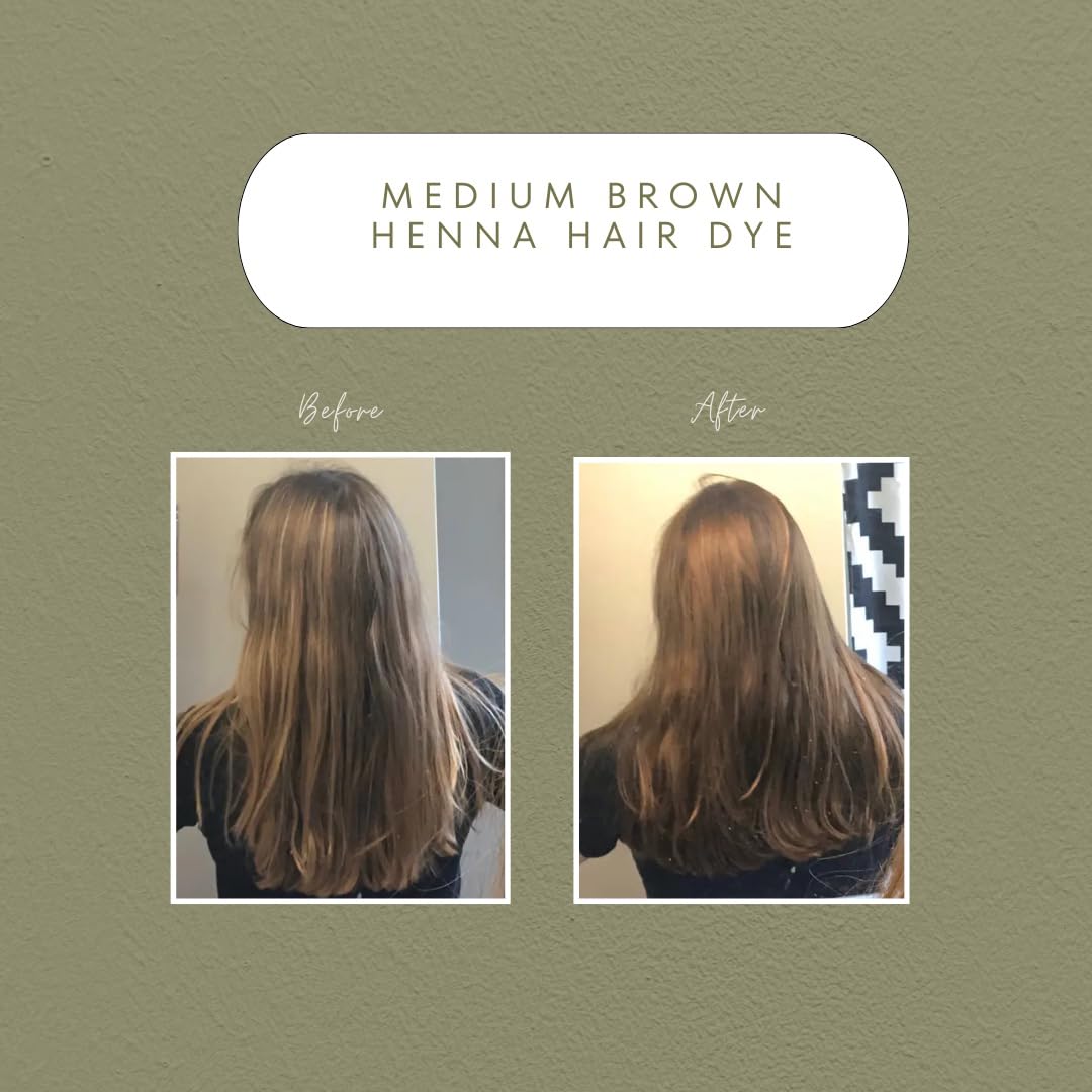 The Henna Guys Medium Brown Henna Hair Dye open pack showing powder