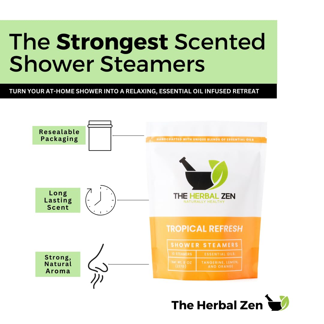 The Herbal Zen Citrus Tropical Refresh Shower Steamers displayed in a gift box