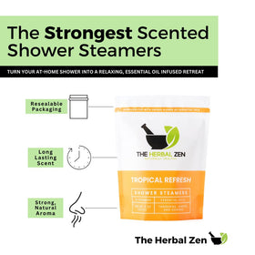 The Herbal Zen Citrus Tropical Refresh Shower Steamers displayed in a gift box