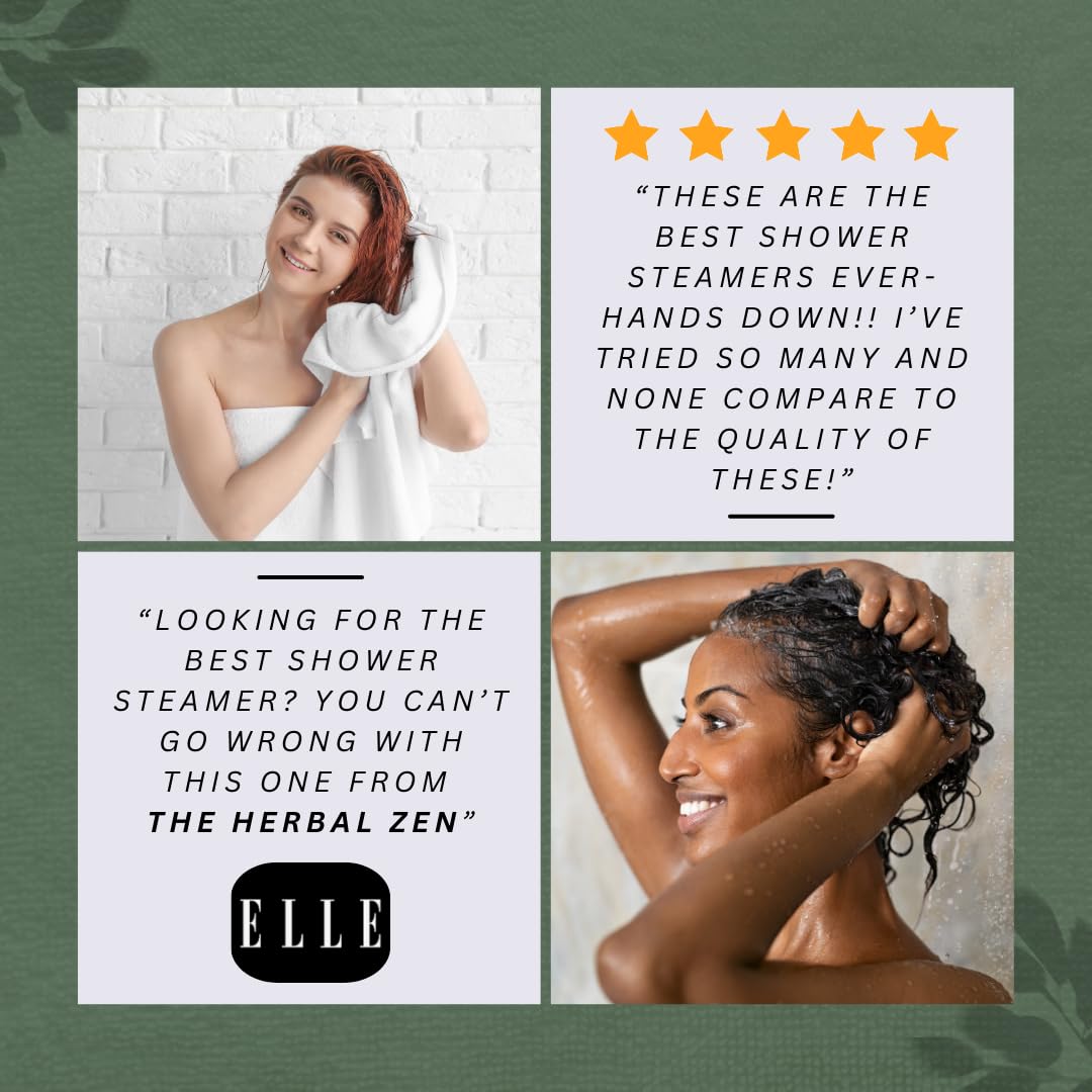 The Herbal Zen shower steamers displayed in a bathroom setting