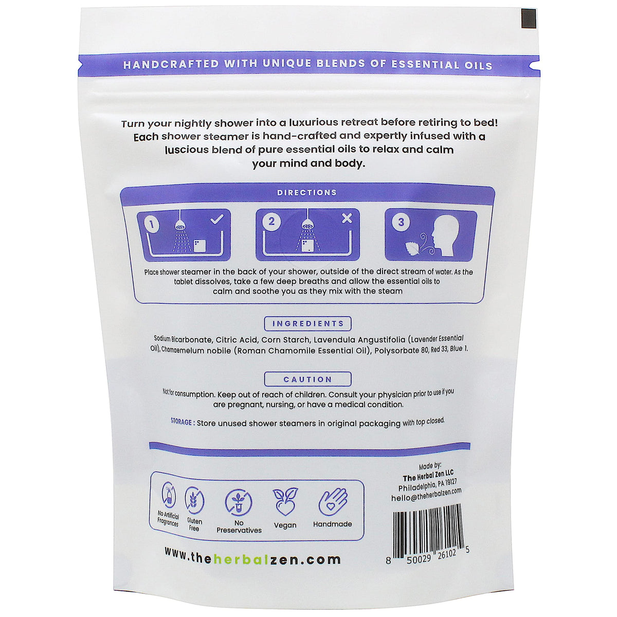 The Herbal Zen Shower Steamers gift set with decorative packaging