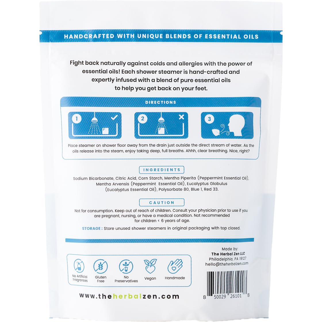 The Herbal Zen shower steamers packaging details