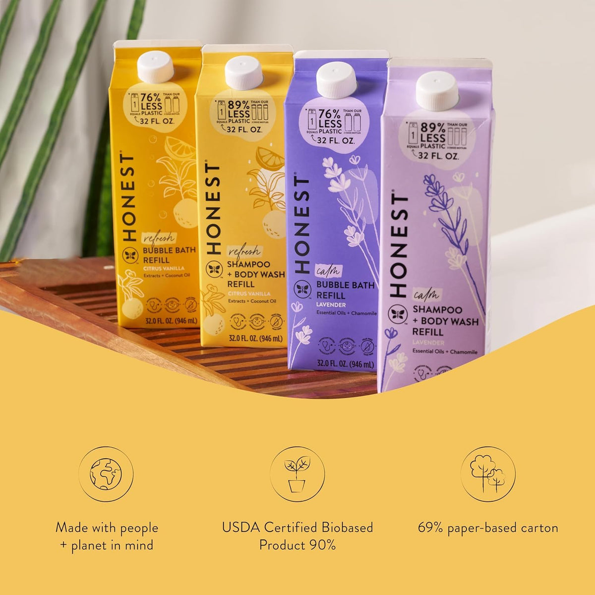 The Honest Company Bubble Bath 32 oz Citrus Vanilla in a bath setting with bubbles