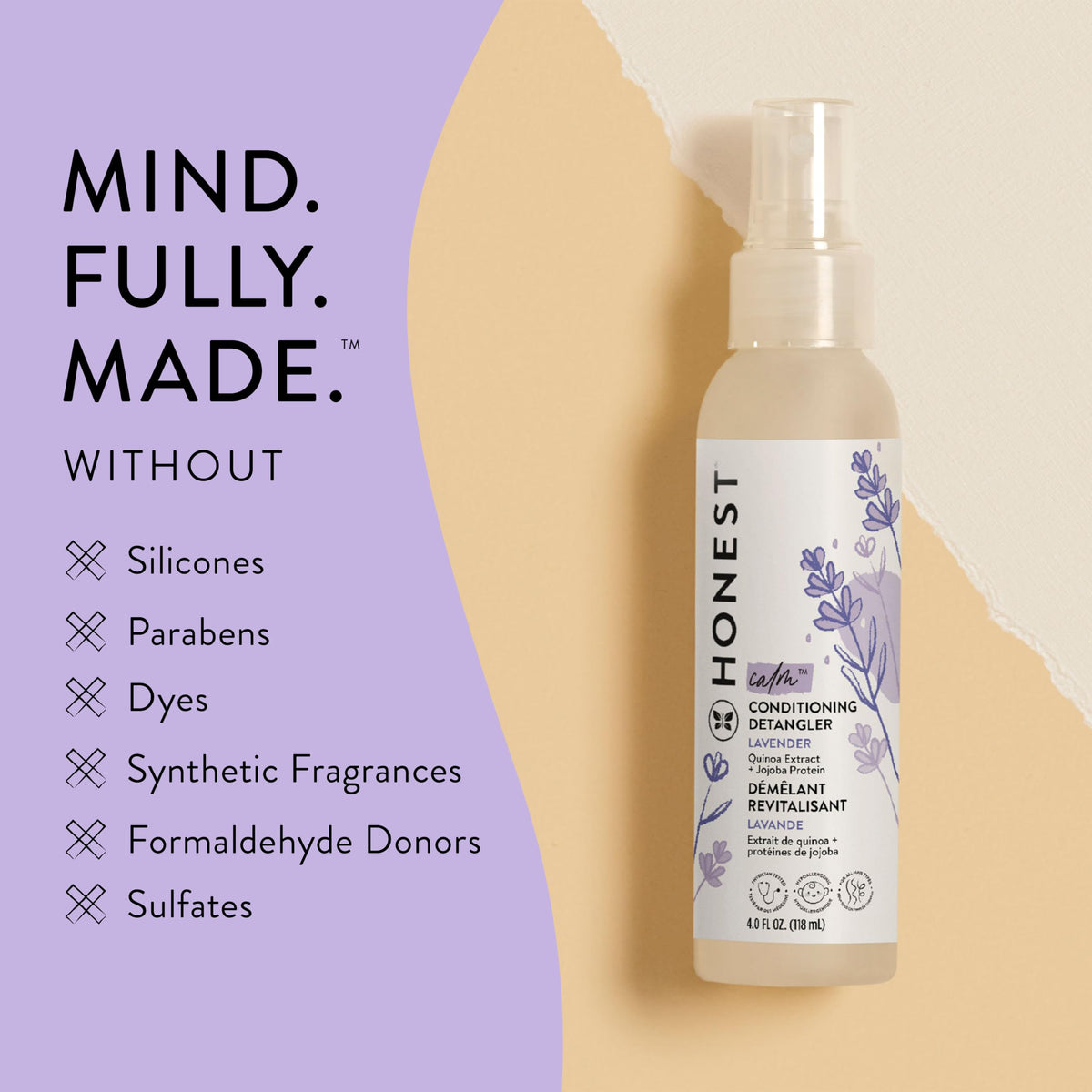 The Honest Company Hair Detangler Lavender Calm 4 fl oz with lavender flowers